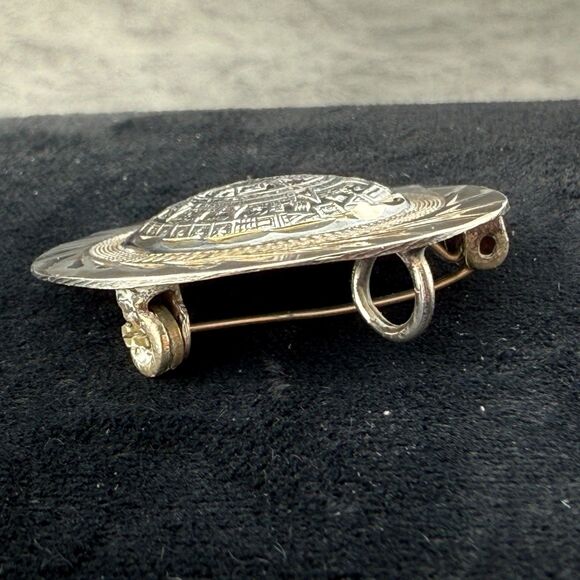 Sterling Silver Round Aztec Mayan Calendar Pin Brooch Pendant Signed Mexico 925 - Picture 5 of 7